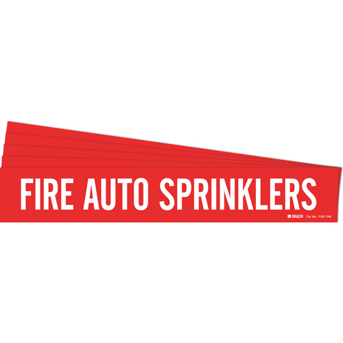 "Fire Auto Sprinklers" Pipe Marker, Self-Adhesive, 4" H x 24" W, White on Red - Brady 7107-1HV-PK