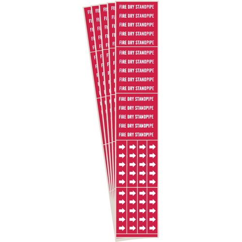 "Fire Dry Standpipe" Pipe Markers, Self-Adhesive, 2-1/4" H x 2-3/4" W, White on Red - Brady 7108-3C-PK