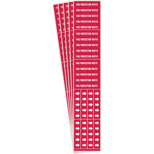 "Fire Protection Water" Pipe Markers, Self-Adhesive, 2-1/4" H x 2-3/4" W, White on Red - Brady 7110-3C-PK