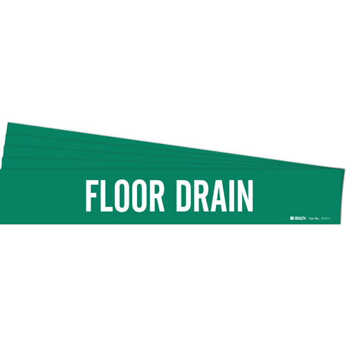 Marqueur de tuyau Floor Drain, Autocollant, 2-1/4" h x 14" la, Blanc/vert - Brady 7111-1-PK