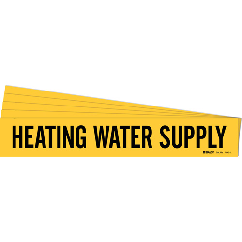 "Heating Water Supply" Pipe Marker, Self-Adhesive, 2-1/4" H x 14" W, Black on Yellow - Brady 7130-1-PK