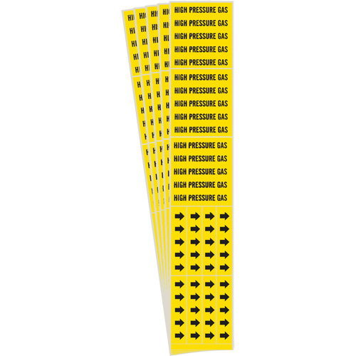"High Pressure Gas" Pipe Markers, Self-Adhesive, 2-1/4" H x 2-3/4" W, Black on Yellow - Brady 7138-3C-PK