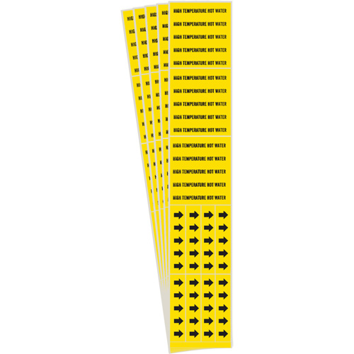 Marqueurs de tuyau High Temperature Hot Water, Autocollant, 2-1/4" h x 2-3/4" la, Noir sur jaune - Brady 7143-3C-PK