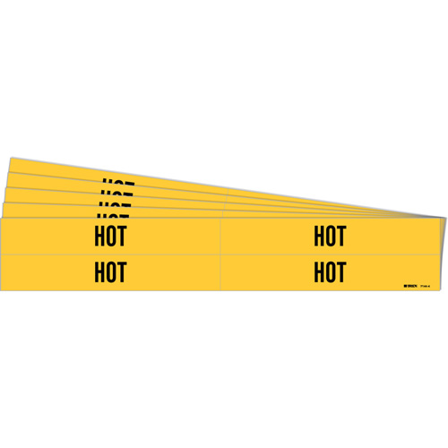 "Hot" Pipe Markers, Self-Adhesive, 1-1/8" H x 7" W, Black on Yellow - Brady 7144-4-PK
