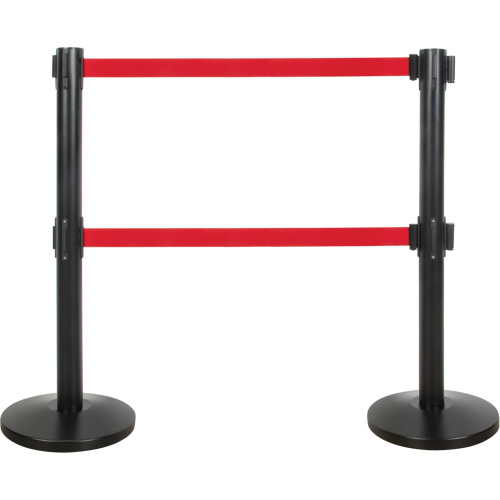 Barri&egrave;re pour le contr&ocirc;le des foules &agrave; courroie double, Acier, 35" h, Ruban Rouge, Longueur du ruban 7' - Produits de sécurité Zenith 