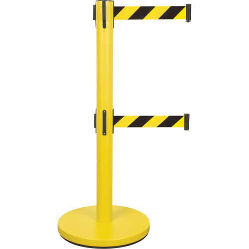 Dual Belt Crowd Control Barrier, Steel, 35" H, Black/Yellow Tape, 7' Tape Length - Zenith Safety Products 