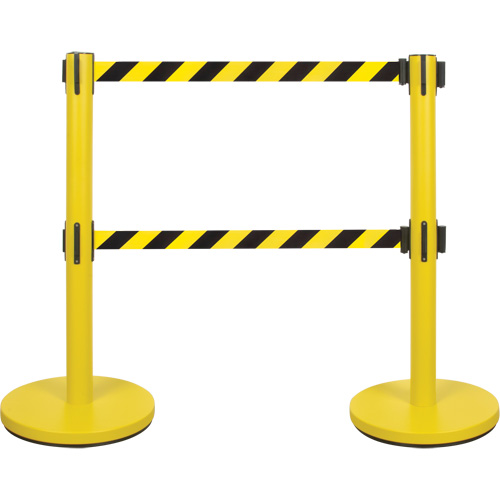 Dual Belt Crowd Control Barrier, Steel, 35" H, Black/Yellow Tape, 7' Tape Length - Zenith Safety Products 