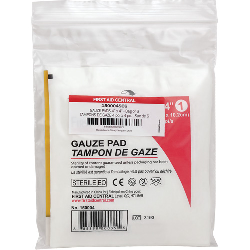 Recharge de gaze SmartCompliance, Tampon, 4" lo x 4" la, St&eacute;rile, Dispositif m&eacute;dical Classe 1 - First Aid Central 150004SC6