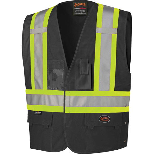 135 Veste de s&eacute;curit&eacute; avec c&ocirc;t&eacute;s r&eacute;glables, Noir, Grand/T-Grand, Polyester - Pioneer V1021570-L/XL