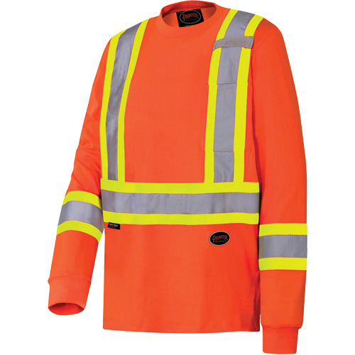 6981 Long-Sleeved Safety Shirt, Cotton, Large, High Visibility Orange - Pioneer V1050850-L