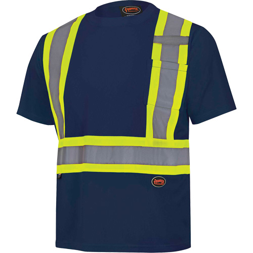 6992N Bird's-Eye Safety Shirt, Polyester, Medium, Navy Blue - Pioneer V1051180-M