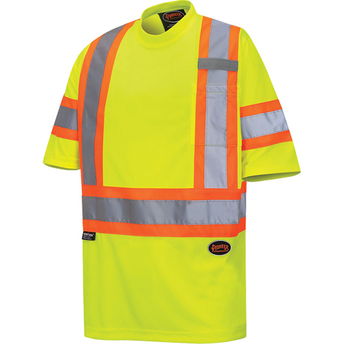 6971 Bird's-Eye Safety T-Shirt, Polyester, Medium, High Visibility Lime-Yellow - Pioneer V1052760-M