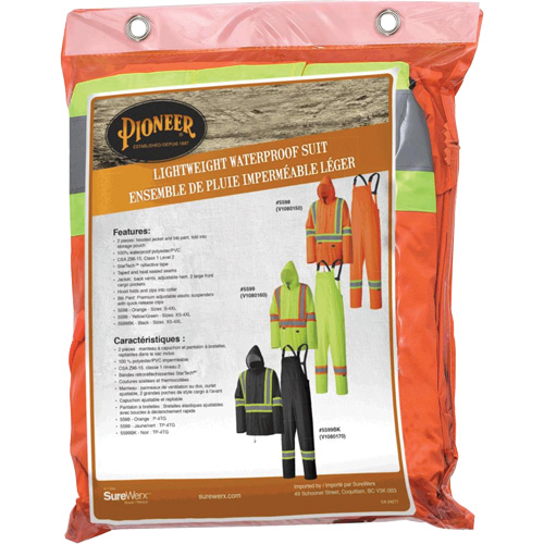 5598 Combinaison de pluie imperm&eacute;able et l&eacute;g&egrave;re, Polyester/PVC, Grand, Orange haute visibilit&eacute; - Pioneer V1080150-L