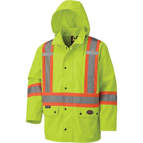 5585A 450D Waterproof Safety Jacket with Detachable Hood, Polyester, High Visibility Lime-Yellow, 3X-Large - Pioneer V1110660-3XL