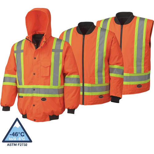 5022 Veste aviateur imperm&eacute;able 7 en 1, Polyester, Orange haute visibilit&eacute;, T-petit - Pioneer V1120350-XS