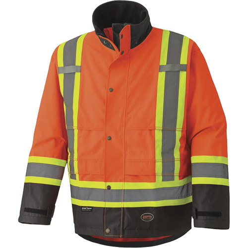 5400 Veste de s&eacute;curit&eacute; imperm&eacute;able 300D Trilobal antid&eacute;chirure, Polyester, Noir/Orange haute visibilit&eacute;, Grand - Pioneer V1200250-L