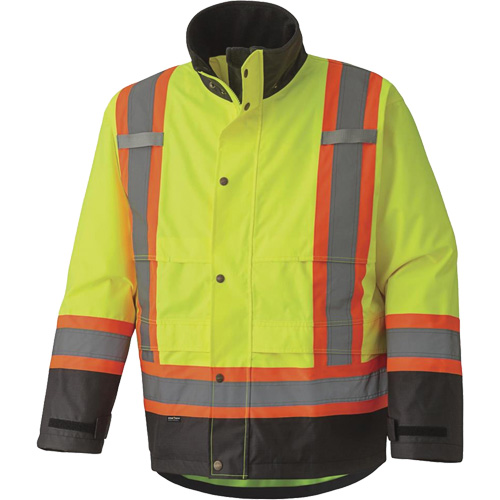 5401 Veste de s&eacute;curit&eacute; imperm&eacute;able 300D Trilobal antid&eacute;chirure, Polyester, Noir/Jaune lime haute visibilit&eacute;, 2T-Grand - Pioneer V1200260-2XL