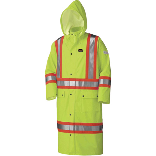 5897 Flame Resistant Waterproof Long Coat, X-Large, High Visibility Lime-Yellow - Pioneer V3520360-XL