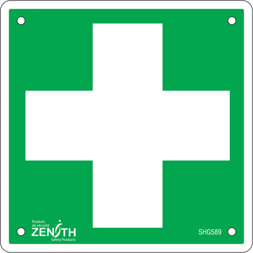 First Aid Sign, 6" x 6", Aluminum, Pictogram - Zenith Safety Products 