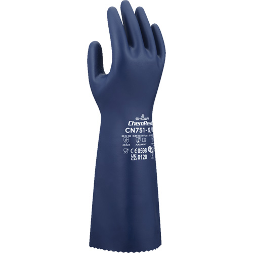 Gants r&eacute;sistants aux produits chimiques CN751, Taille T-Grand/10, 15" lo, Nitrile, 18 mils - Showa CN751XL-10