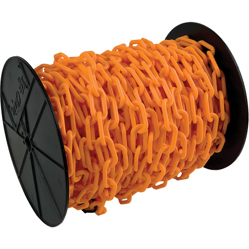 Heavy-Duty Plastic Safety Chain, Orange, 2" Link, 100' Length - Mr. Chain 51112