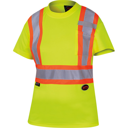 6949 T-shirt de s&eacute;curit&eacute; en il-de-perdrix pour femme, Polyester, 2T-Grand, Jaune lime haute visibilit&eacute; - Pioneer V1051860-2XL