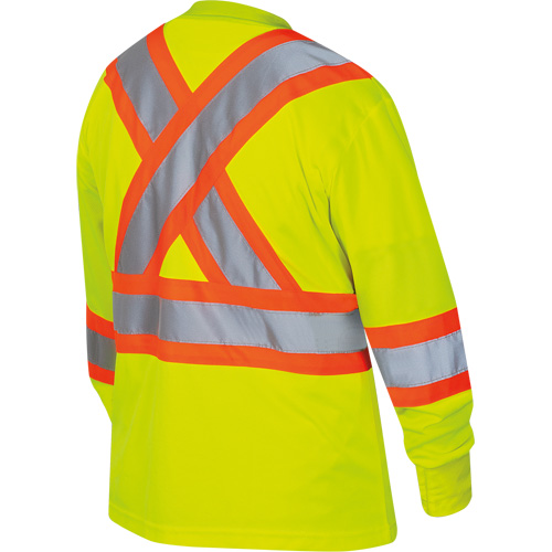 6969 Women's Bird's-Eye Long-Sleeved Safety Shirt, Polyester, Large, High Visibility Lime-Yellow - Pioneer V1052860-L
