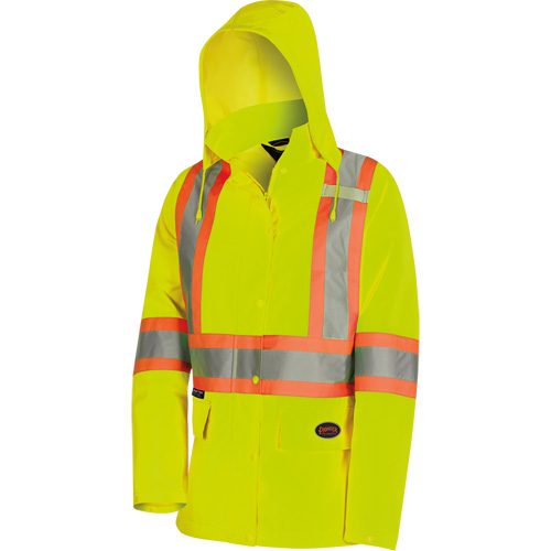 5628W The Rock Women's 300D  Quilted Safety Parka, Polyester/Polyurethane, High Visibility Lime-Yellow, X-Large - Pioneer V1081560-XL