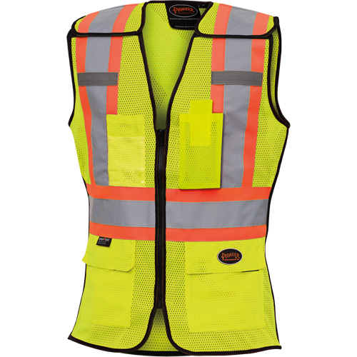489 Women's High-Visibility Safety Tear-Away Vest, High Visibility Lime-Yellow, X-Small, Polyester - Pioneer V1023660-XS