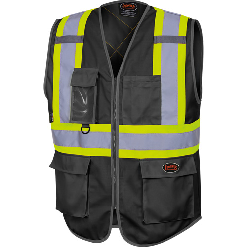 6959BK Veste en tricot chaîne de s&eacute;curit&eacute; haute visibilit&eacute; avec fermeture &agrave; glissi&egrave;re, Noir, 4T-Grand, Polyester - Pioneer V1023870-4XL