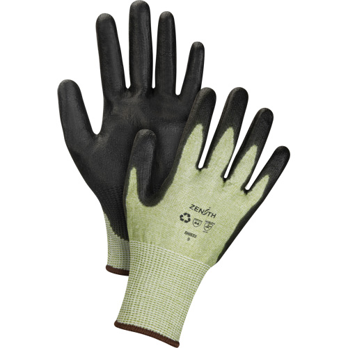 Eco-Friendly Seamless Cut-Resistant Gloves, 8, 13 Gauge, Polyurethane Coated, ASTM ANSI Level A4 - Zenith Safety Products 