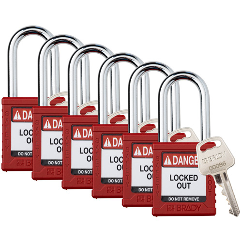 Velocity Lockout Padlocks, Red, Keyed Different, Nylon, 1-1/2" Width - Brady 153457