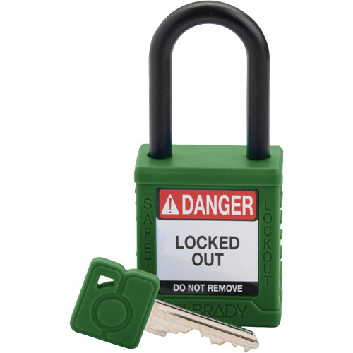 Velocity Safety Lockout Padlock, Green, Keyed Different, Nylon, 1-1/2" Width - Brady SDPL-GRN-38PL-KD