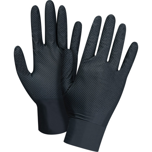 Gants d'examen de poids lourd &agrave; prise tactile, Grand, Nitrile, 8 mils, Sans poudre, Noir, Classe 2 - Produits de sécurité Zenith 