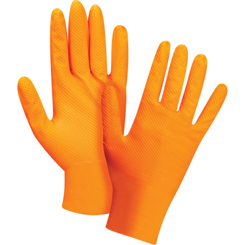 Gants d'examen de poids lourd &agrave; prise tactile, Moyen, Nitrile, 8 mils, Sans poudre, Orange, Classe 2 - Produits de sécurité Zenith 