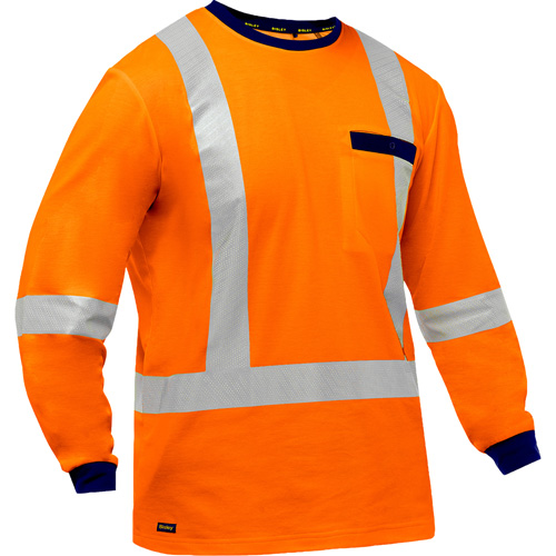 Chemise &agrave; manches longues et X au dos Bisley, Poly-coton, 4T-Grand, Orange haute visibilit&eacute; - PIP Global Safety PC313M6118X-OR/4XL
