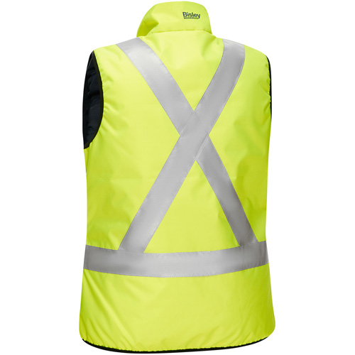 Bisley&reg; X-Back Women's Contoured Reversible Puffer Vest, High Visibility Lime-Yellow, Small, Polyester - PIP Global Safety PC332W0330X-LY/S