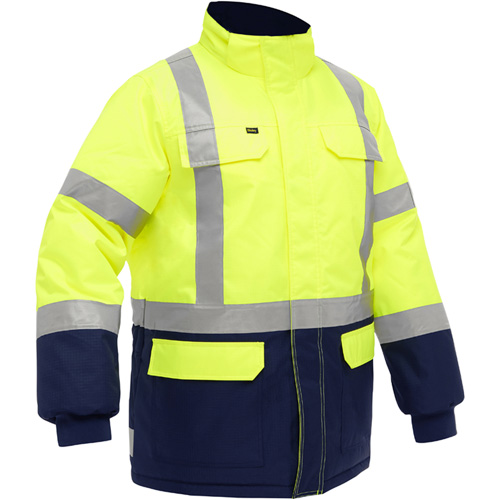 Bisley&reg; X-Back Extreme Cold Jacket with Navy Bottom, Polyester, High Visibility Lime-Yellow, 2X-Large - PIP Global Safety PC343M6450X-LY/2XL