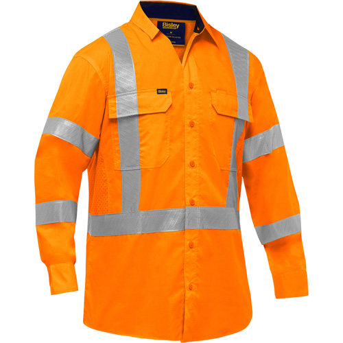 Bisley&reg; X-Back Long Sleeve Work Shirt with X-Airflow, Poly-Cotton, X-Large, High Visibility Orange - PIP Global Safety PC313M6490X-OR/XL