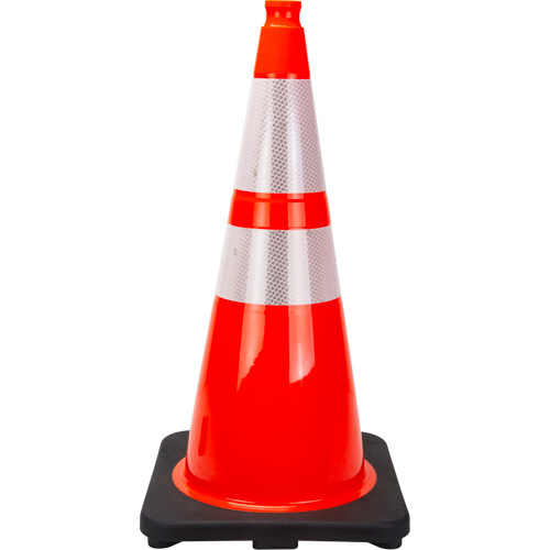 C&ocirc;ne de signalisation de premi&egrave;re qualit&eacute;, 28", Orange, Bande(s) r&eacute;fl&eacute;chissante(s) 4" & 6" - Produits de sécurité Zenith 