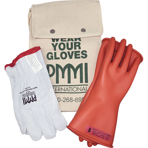 Rubber Electrical Insulating Glove Kit, ASTM Class 0, Size 8, 11" L -  