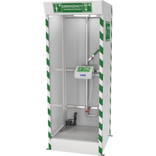 Cabine de douche d'urgence et douche oculaire/faciale couverte avec pompe de puisard - Hughes SD32K45G-PUMP