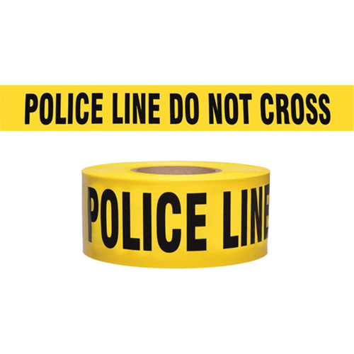 "Police Line Do Not Cross" Contractor-Grade Barricade Tape, English, 3" W x 1000' L, 2 mils, Black on Yellow - Incom Top Tape & Label BT1048