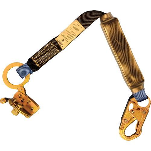 Trailing Rope Grab with Attached Shock Pack Lanyard, 2', Snap Hook Center, Snap Hook Leg Ends, Polyester - Dentec 16LRGGR 85-52S