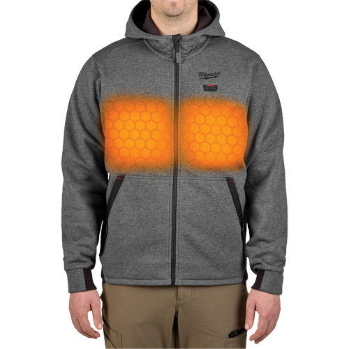 M12 Heated Hoodie with Battery, Men's, X-Large, Grey, Poly-Cotton - Milwaukee M200G-21XL