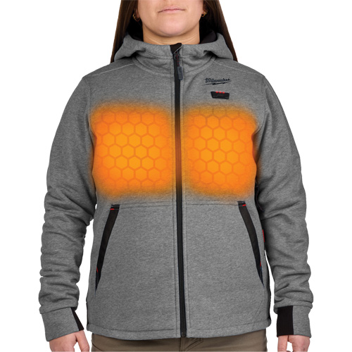 M12 Heated Hoodie with Battery, Women's, Large, Grey, Poly-Cotton - Milwaukee F200G-21L
