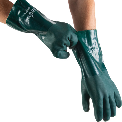 Gants verts &agrave; double enduit, 14" lo, PVC, Doublure en Jersey de coton, 70 mils - Produits de sécurité Zenith 