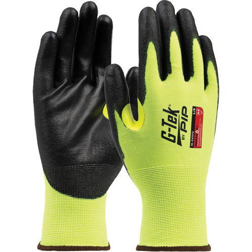 G-Tek&reg; Paradox High-Visibility Seamless Knit Blended Gloves, Small, 21 Gauge, Polyurethane Coated, ASTM ANSI Level A4 - PIP Global Safety 16-541HV/S