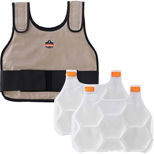 Chill-Its 6230 Standard Phase Change Cooling Vest with Rechargeable Packs, Large/X-Large, Khaki - Ergodyne 12010