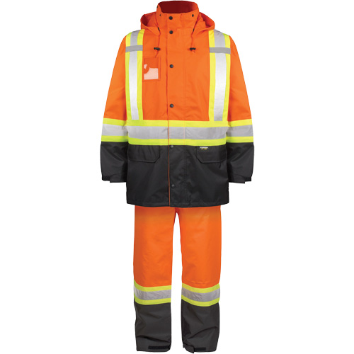 High-Visibility 150-Deniers Rain Suit, Polyester, Medium, High Visibility Orange - Barry & Boulerice 116586ORM